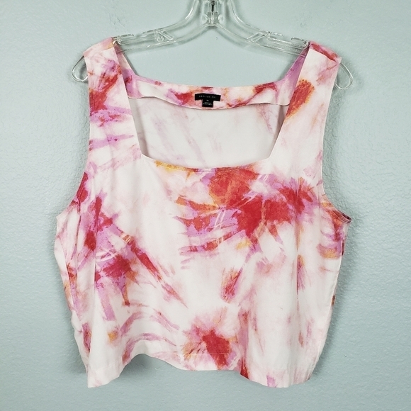 ANN TAYLOR Tie Dye Cropped Square Neck Tank Top Sz XL - Picture 2 of 6